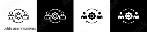 Strategy icon set in line and glyph style on black and white background
