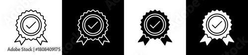Guarantee icon set in line and glyph style on black and white background