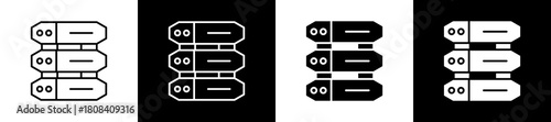 Server icon set in line and glyph style on black and white background