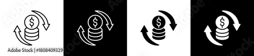 Backup icon set in line and glyph style on black and white background