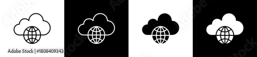 Cloud icon set in line and glyph style on black and white background