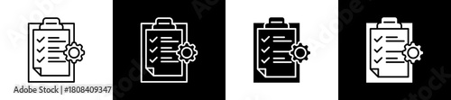 Procedure icon set in line and glyph style on black and white background