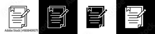 Legal Document icon set in line and glyph style on black and white background