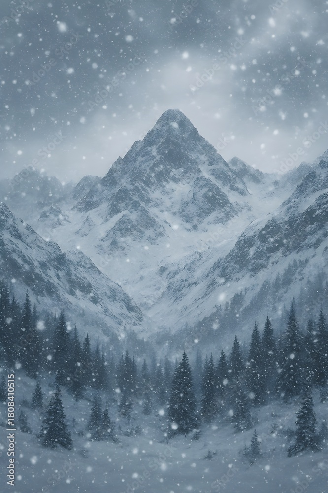 Obraz premium Snow-Covered Mountain Peaks in Winter Serenity