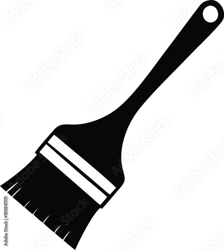 A simple black and white illustration of a single paint brush icon