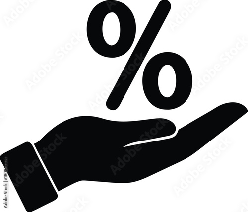 A black hand is carefully holding a percent symbol in simple design