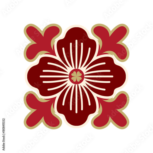 Square Chinese Floral Tile Ornament Vector