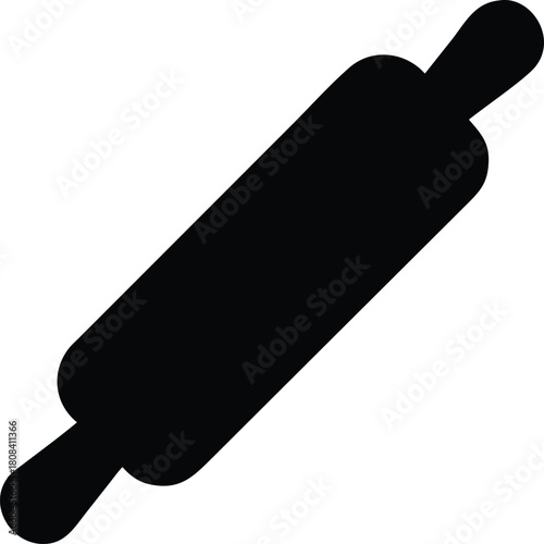 Simple black and white icon illustration of a classic wooden rolling pin