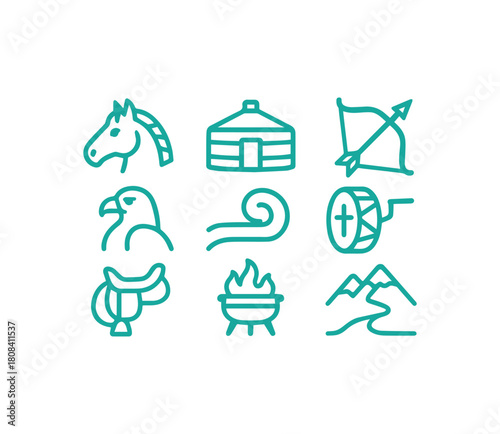 Nomadic Cultural Symbols and Ancient Traditions Vector Icons for Heritage and Nature