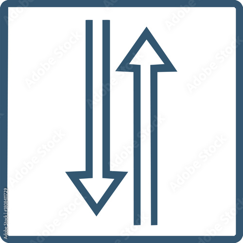A graphic illustration representing two distinct directional movements, one ascending and one descending, symbolizing concepts of flow, exchange, and opposing paths within a system or process