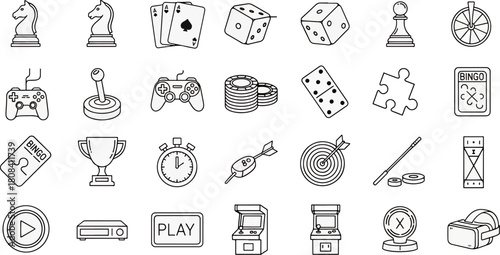 Collection of game icons and symbols for entertainment and leisure