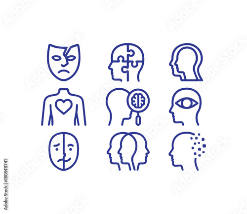 Diverse Icons Illustrating Mental Health Emotional States and Cognitive Functions