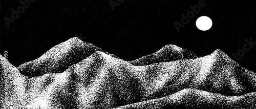 Grain stippled texture mountain range. Spray Painted mountain landscape on vintage style. use for print art, poster, cover, banner