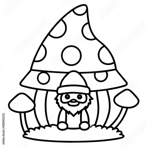 A charming gnome house with mushroom and a cute gnome isolated