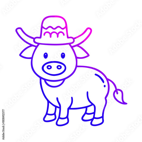 A cute cartoon bull wearing a hat isolated on