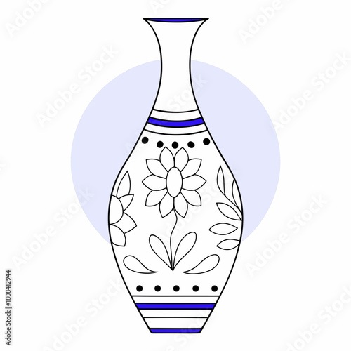 Decorated vase with floral design isolated on