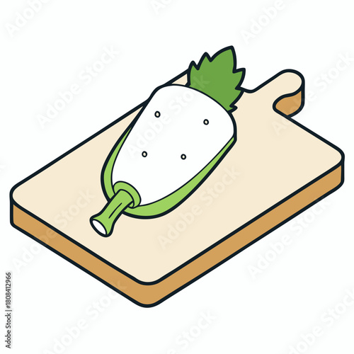 Daikon radish on a cutting board isolated on