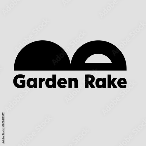 Garden rake logo with two semi circles isolated on