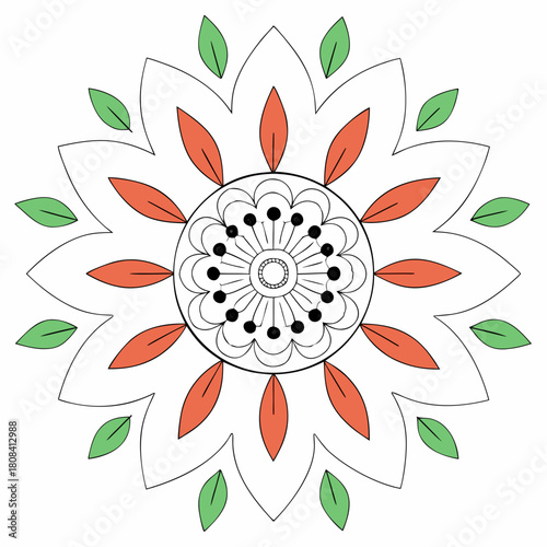 Floral mandala with leaves and petals isolated on