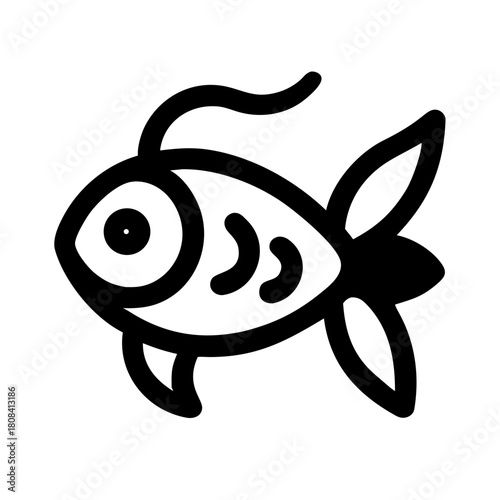Stylized black fish with long antenna isolated on
