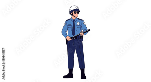 Dedicated police officer standing guard keeping community safe, promoting public safety, law enforcement, and security in a modern, scalable vector design
