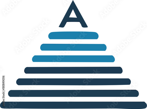 Modern layered blue pyramid graphic with a prominent capital 'A' at its apex, symbolizing strong foundation, structured growth, and progress in corporate design