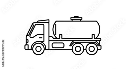 Tanker Truck Transportation: A detailed line drawing of a tanker truck, designed for efficient transportation of liquids and essential resources. Perfect for depicting industrial transport.