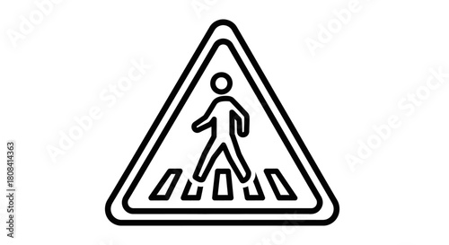 Pedestrian Crossing Warning: A stark and simple warning sign, rendered in black and white, alerts viewers to a pedestrian crossing, emphasizing safety and vigilance in urban environments.