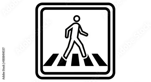 Pedestrian Crossing Sign: Depicting a universal symbol of pedestrian safety, a black-and-white sign showing a person traversing a designated crosswalk, essential for urban landscapes.