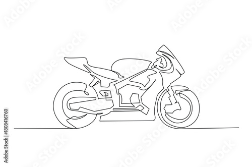 Continuous one line drawing modern motorsport. Motorsport bike in single line art illustration. Editable vector.