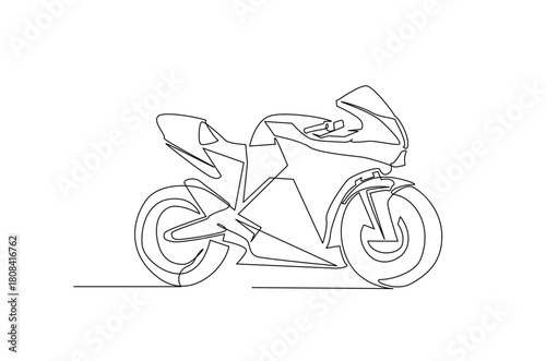 Continuous one line drawing modern motorsport. Motorsport bike in single line art illustration. Editable vector.