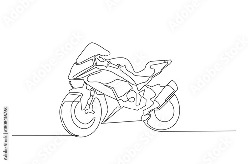 Continuous one line drawing modern motorsport. Motorsport bike in single line art illustration. Editable vector.