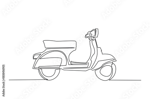 Continuous one line drawing Retro Scooter. Vintage Scooter in single line art illustration. Editable vector.