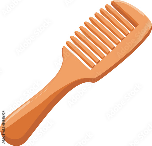 An isolated orange wide tooth comb depicted on a plain white background