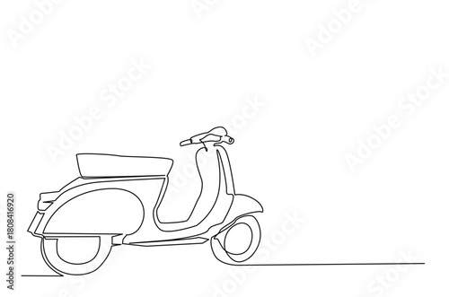 Continuous one line drawing Retro Scooter. Vintage Scooter in single line art illustration. Editable vector.