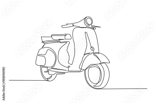 Continuous one line drawing Retro Scooter. Vintage Scooter in single line art illustration. Editable vector.