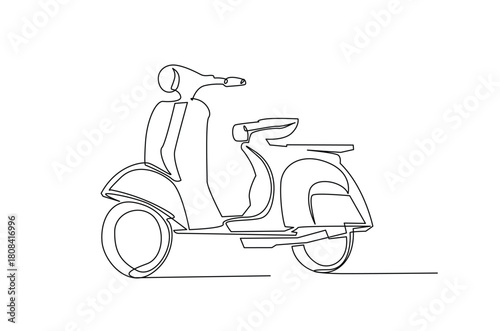 Continuous one line drawing Retro Scooter. Vintage Scooter in single line art illustration. Editable vector.