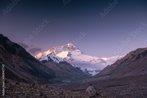 Mount Everest early in the morning taken from the base camp in Tibet