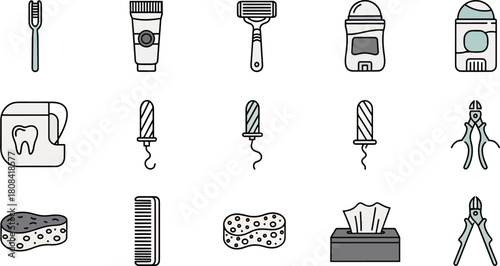 Collection of hygiene and personal care flat icons