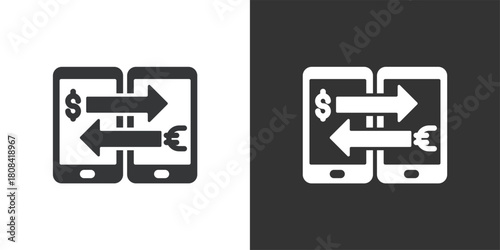 Mobile Currency Exchange icon. Solid glyph series icon