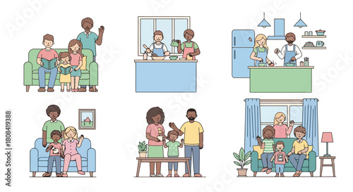 Diverse Families Enjoying Happy Everyday Moments Together at Home