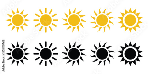 Set of yellow and black sun icons.