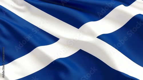Close up of Saltire flag showing fabric texture. Dynamic folds and bold design symbolize Scottish national pride, Saltire banner illustrates Scottish heritage and cultural identity of Scotland.