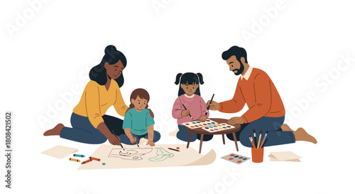 Diverse Family Enjoying Creative Art Activity Together Indoors