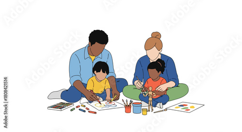 Happy Family Engaged in Creative Art Activity Together