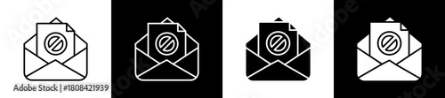 Spam icon set in line and glyph style on black and white background