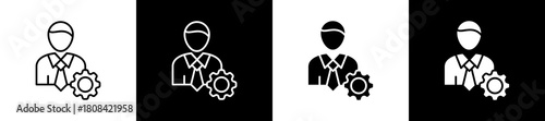 Administration icon set in line and glyph style on black and white background