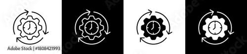 Efficiency icon set in line and glyph style on black and white background