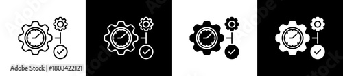Fulltime icon set in line and glyph style on black and white background