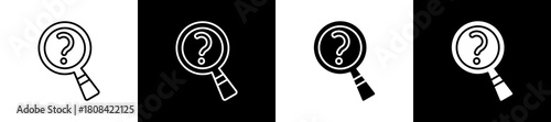 Problem icon set in line and glyph style on black and white background